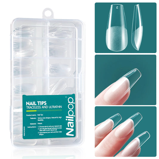 Nailpop 120pcs/box Gel X Nail Tips Medium Short Shape Almond/Square/Soft Gel Nail Tips