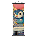 Pok mon Piplup Art Scroll Hanging Poster, Hi - Qual., Cute Anime Wall Decor, Show Adorable Look for Fans, Vivid Design for Home