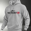 Unisex Nordic-style hoodie featuring a small graphic print of a Norwegian mountain peak and flag perfect for an outdoor vibe.