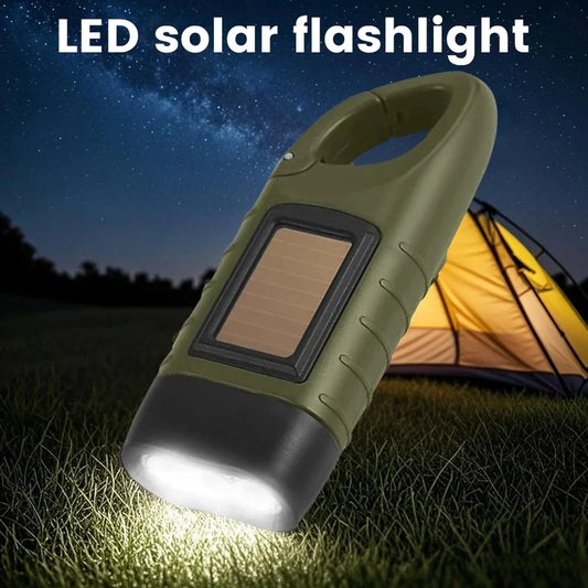 LED Flashlight Hand Crank Solar Powered Rechargeable Survival Gear Self Powered Charging Torch Dynamo for Fishing Boating Hiking