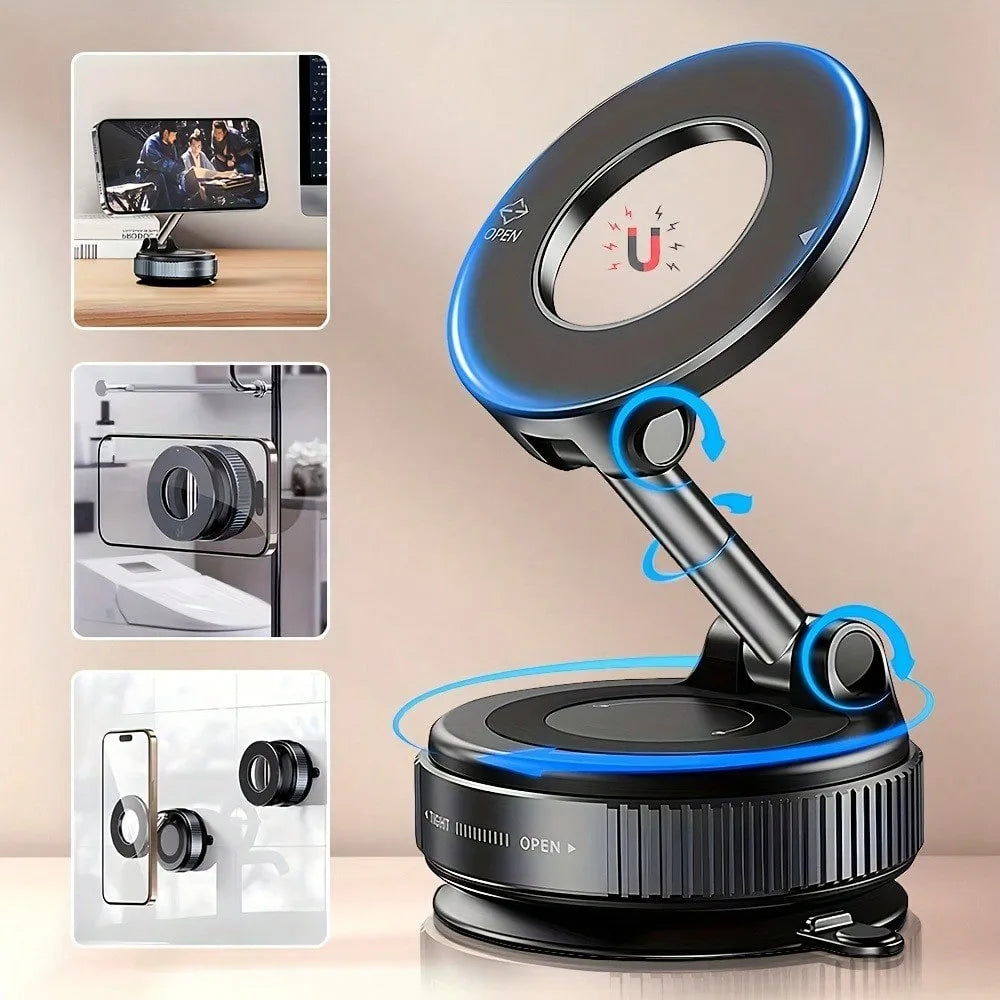 360 Adjustable Magnetic Vacuum Suction Cup Phone Mount for MagSafe Pocket-Size Foldable for Mirrors Cars Gyms Smooth Surface