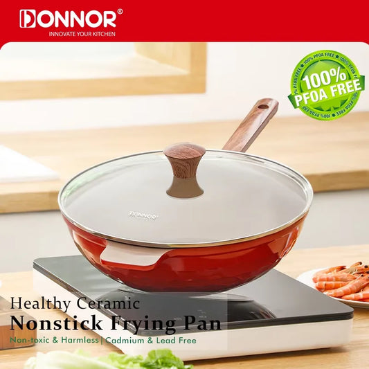 DONNOR 12inch Red Frying Pan-Non-Stick Skillets with Whitford Granite Nonstick Coating Healthy Omelette Pan with Durable Handle