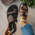 Summer Ladies Flat Sandals Fashion Diamond Buckle Elegant Woven Strap Comfortable Easy-To-Wear Thong Slippers